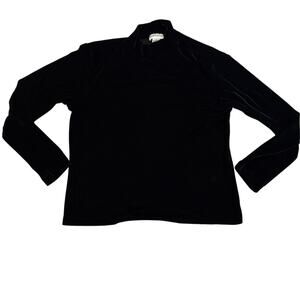 Woman's Ann Taylor Mock Neck Turtleneck Velvet Long-sleeve Black Size Large